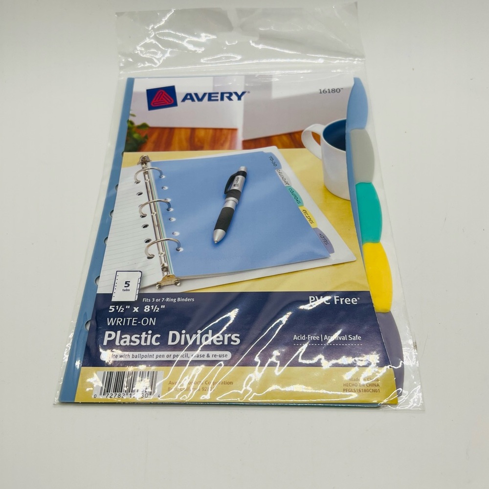 NWT Avery® Write & Erase Plastic Dividers, 8 1/2" x 5 1/2", Multicolor, 5-Tab